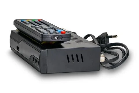 Digital set top box or digital tv box with remote control isolated on white.. Stock Photos