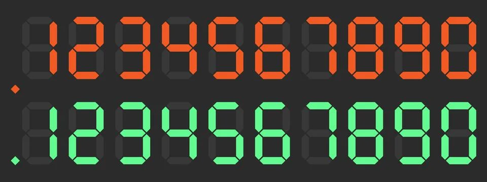 Digital Seven Segment Display Number Set in Red and Green 스톡 일러스트