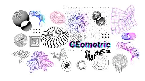 Digital shapes. Abstract graphic elements, geometric forms. Modern dynamic Stock Illustration