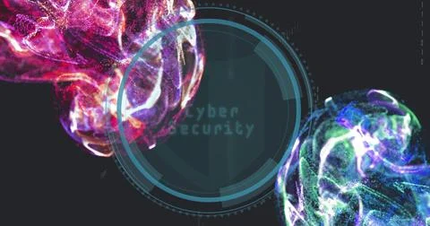 Digital shield and data processing image over colorful abstract shapes Stockfoto's