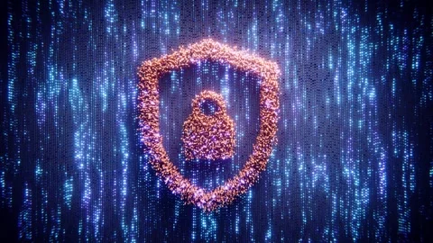 Digital shield and lock symbol in cybersecurity data loop. Stock Footage 347198751