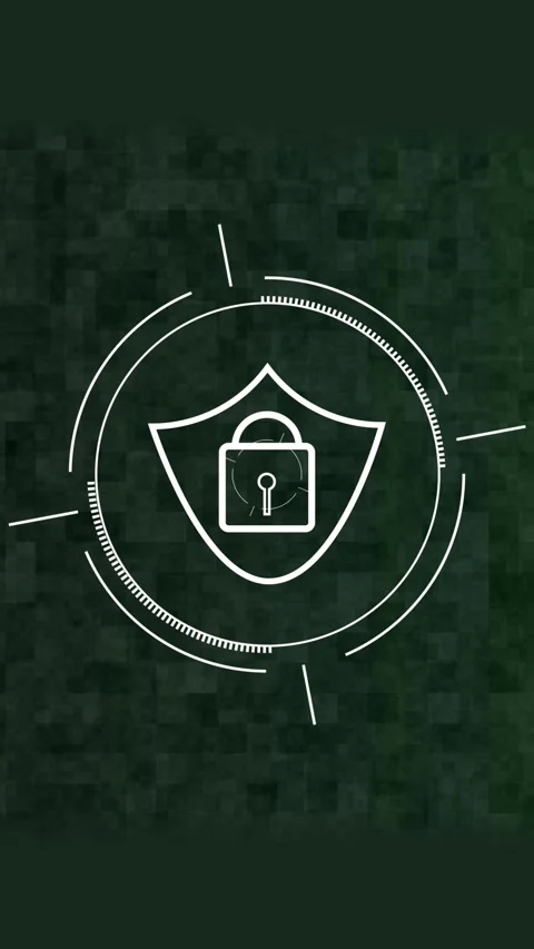 Digital Shield and Padlock Icon with Futuristic HUD Elements on Dark Green .. Stock Footage 337462280