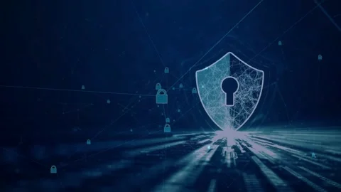 Digital Shield and Padlock Network Animation Stock Footage 336757381