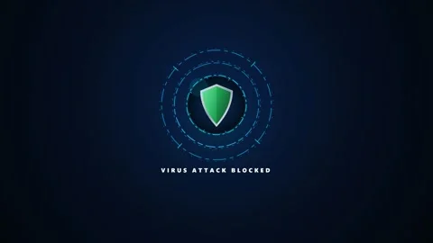 Digital shield blocking cyber virus attack animation. 4K Stock Footage 343265802