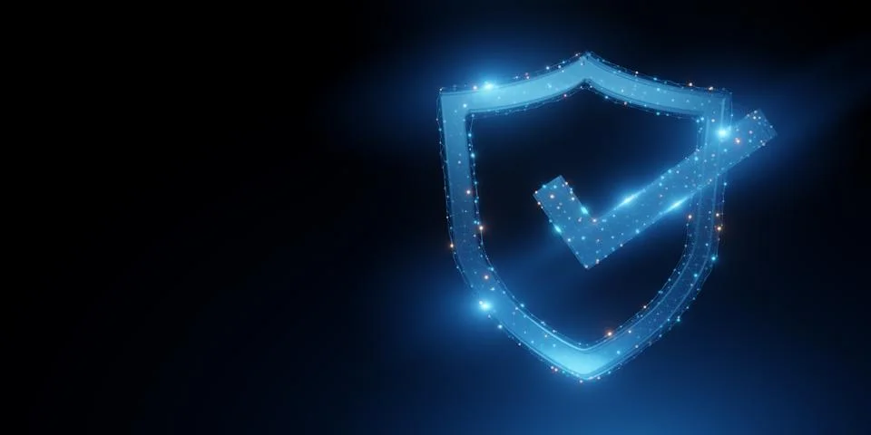 Digital shield with checkmark symbolizing security and protection Stock Illustration