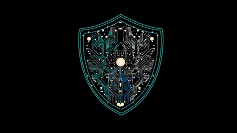 Digital Shield with Circuit Board Design and Blue Highlights Stock Footage 311795314