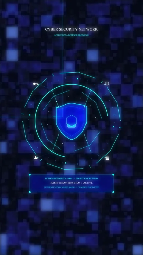 Digital shield cyber security motion graphic with hud elements Stock Footage 348332915
