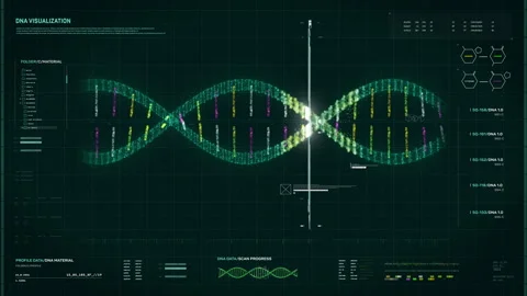 Digital Shield Goes Through Double Helix Of DNA Analyzing It by medical Program Stock Footage 267876431