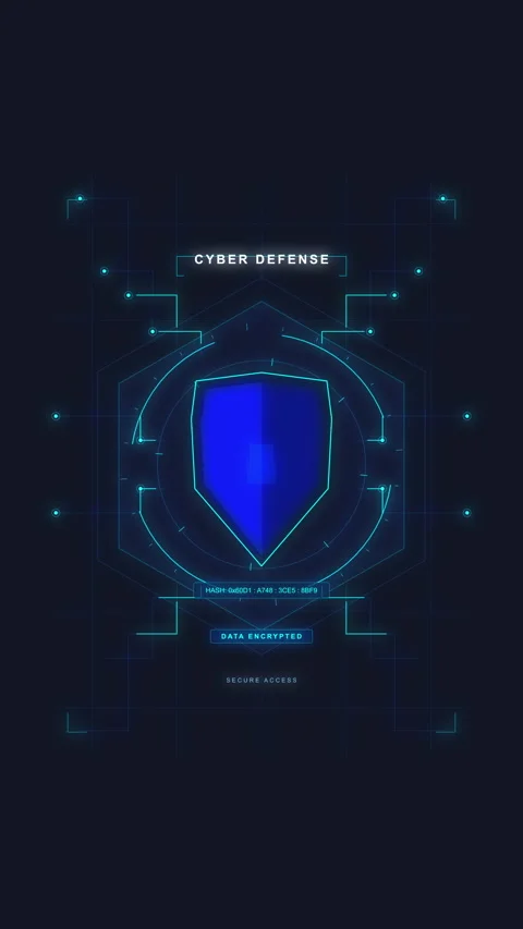 Digital shield HUD interface with data protection cyber security tech Stock Footage 348332914