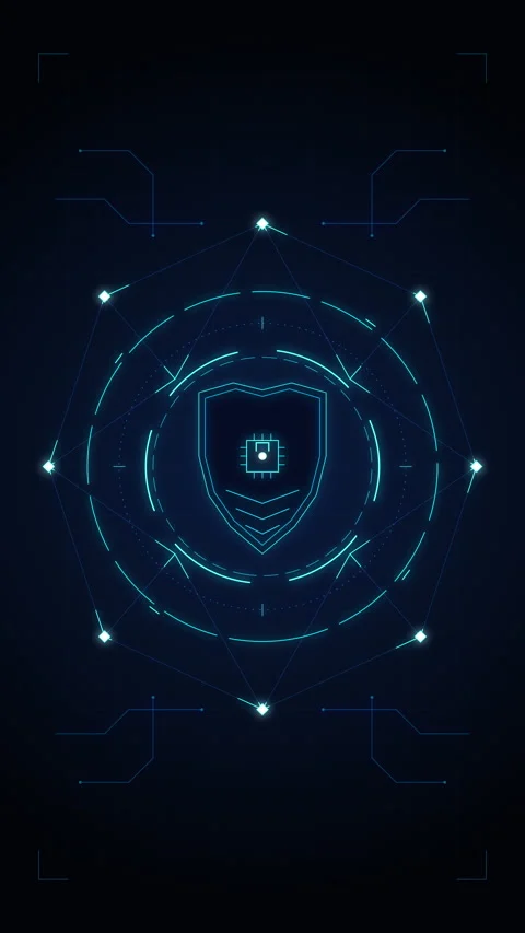 Digital shield HUD security icon, network protection data privacy Stock Footage 348333078