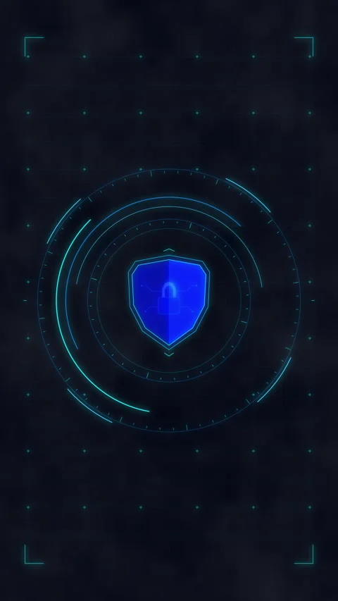Digital shield HUD security interface with lock data protection, cyber safe.. Stock Footage 348333024