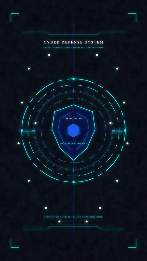 Digital shield HUD security system, blue cyber interface elements, data pro.. Stock Footage 348333045