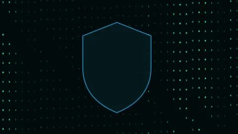 Digital Shield Icon on Binary Rain Background Video stock 342589518