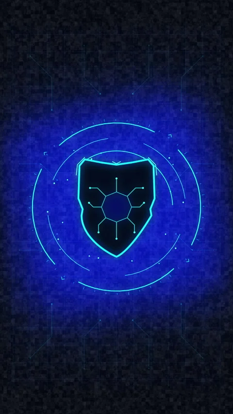 Digital shield icon with cyber security data protection grid, glowing neon .. Stock Footage 348333068