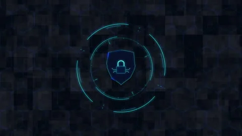 Digital shield icon with cyber security radar pulse scanning tech Stock Footage 348333110