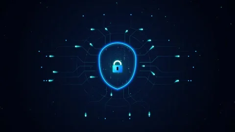 Digital shield icon with glowing circuits representing cybersecurity protec.. Stock Footage 345669005