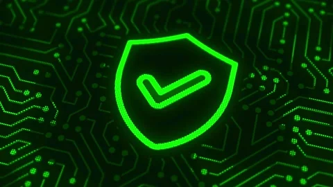 Digital shield icon with green checkmark on circuit board background Stock-Footage 334137111