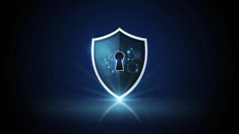 Digital shield icon with a keyhole representing online security and data pr.. Illustrazione stock