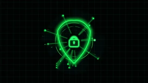 Digital shield icon with padlock animation glowing on dark grid background .. Stock Footage 342278979