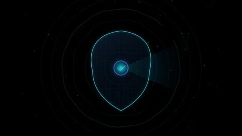 Digital shield icon with scanning radar animation isolated on black background Stockbeeldmateriaal 345984100