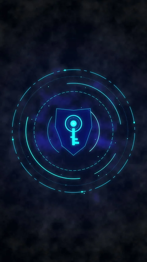 Digital shield with key icon, cybersecurity encryption radar, secure data p.. Stock Footage 348333457