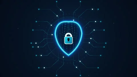 Digital shield lock with binary code flows around, representing cybersecuri.. Stock Footage 345668953