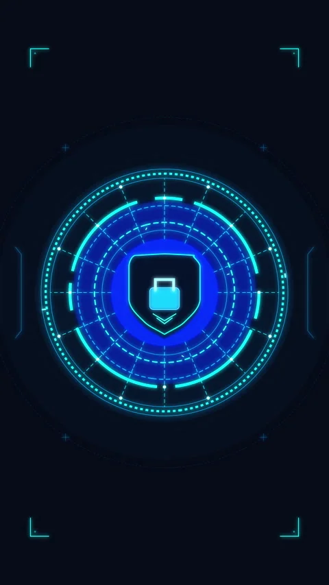 Digital shield lock security system, cyber interface HUD data, protection t.. Stock Footage 348333252
