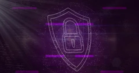 Digital shield with lock symbol representing cybersecurity and data protection Stock Photos