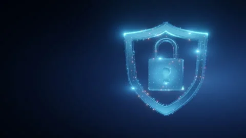 Digital shield with lock symbolizing cybersecurity and protection Stock Footage 288083849