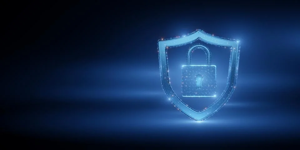 Digital shield with lock symbolizing cybersecurity and protection Stockillustratie