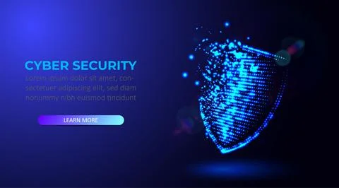 Digital shield made of glowing dots. Protect security and safety. Antivirus Illustrazione stock