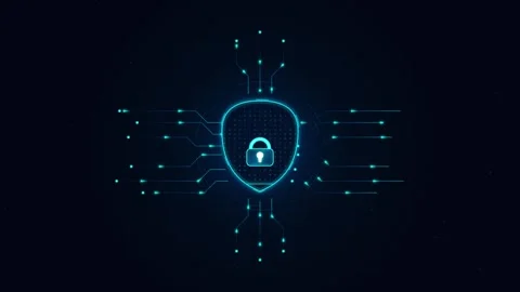 Digital shield with padlock icon in a circuit board style background motion.. Stock Footage 345668952