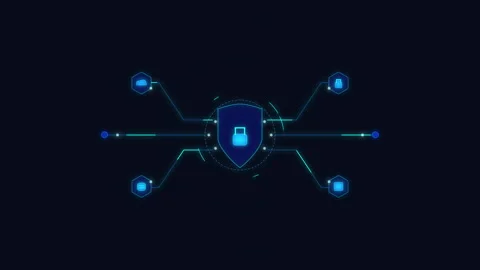 Digital shield with padlock security, cyber data protection, technology net.. Stock Footage 348333512