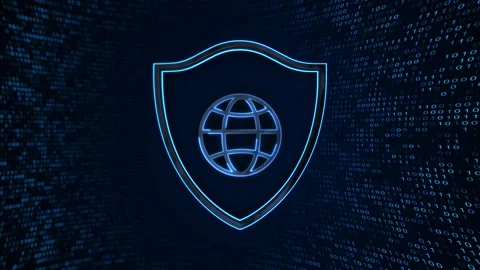 Digital shield protect global networks, globe binary code content discussing Stock Footage 311675582