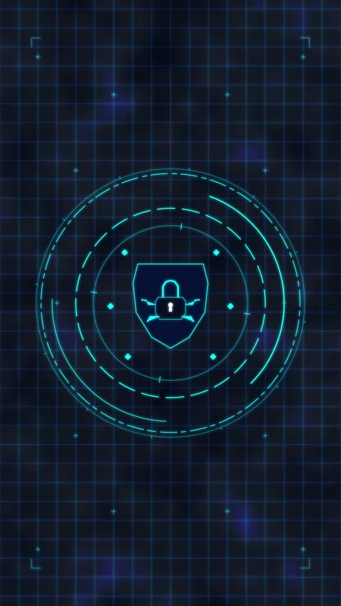 Digital shield security padlock network icon scanning interface Stock Footage 348333412