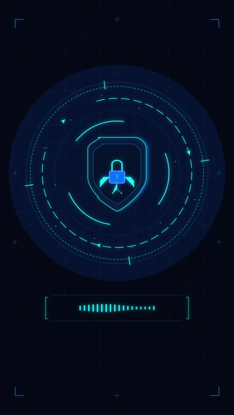 Digital shield security scan interface, cyber protection, network data safe.. Stock Footage 348333371