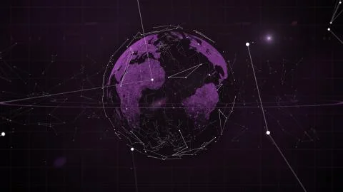 Digital shining globe rotating with glowing particles connections surrounding it Illustrazione stock