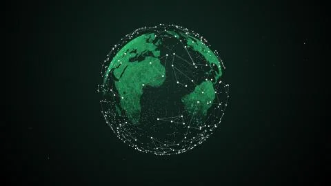 Digital shining globe rotating with glowing particles connections surrounding it 库存插图