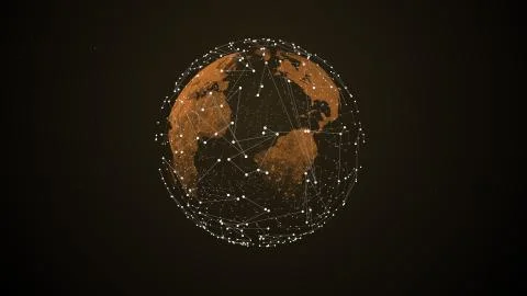 Digital shining globe rotating with glowing particles connections surrounding it イラスト素材