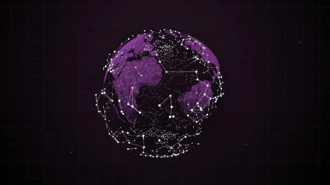 Digital shining globe rotating with glowing particles connections surrounding it Illustrazione stock