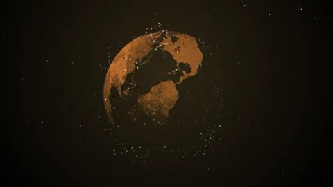 Digital shining globe rotating with glowing particles around it. イラスト素材