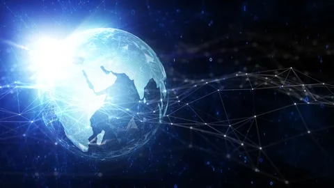 Digital shiny blue digital earth sphere network Stock-Footage 337364885
