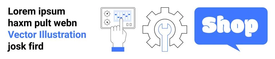 Digital Shop Interface Control Board with Gear and Hand Icon 스톡 일러스트
