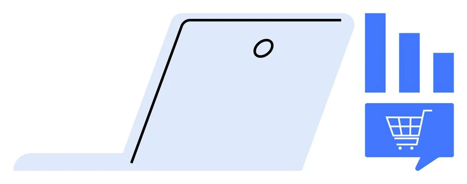 Digital Shopping and Data Analytics with Laptop and Shopping Cart Speech Bubb Illustrazione stock