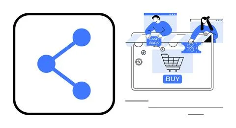 Digital Shopping and Sharing Interface Featuring E-commerce Elements and So.. Stock Illustration