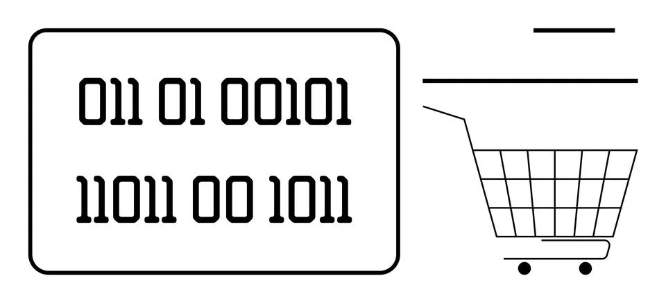 Digital Shopping Cart Binary Code and Ecommerce Symbol イラスト素材