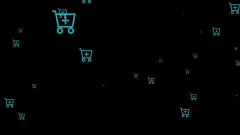 Digital Shopping Carts Floating on Black Background Symbolize E-commerce an.. Stock Footage 344510573