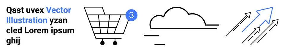 Digital Shopping, Cloud Computing, and Growth Arrows with Minimal Line Art Stock Illustration