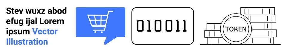 Digital Shopping Concept with Binary Code and Cryptocurrency Tokens イラスト素材