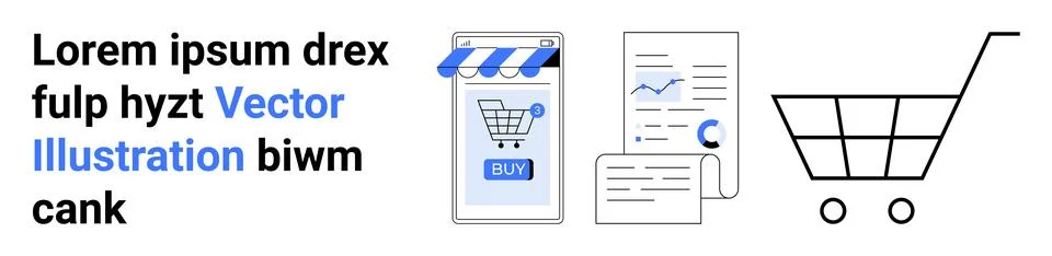 Digital Shopping Elements for E-commerce Solutions Cart, Mobile App, Analytic 스톡 일러스트